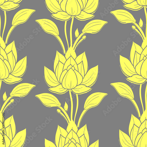 simple seamless gray and yellow floral pattern, texture, design