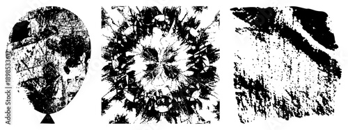 Grungy abstract designs, distressed textures, chaotic brushstrokes, artistic expression, graphic art elements.