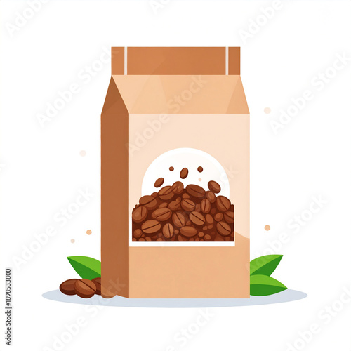 Ziarna kawy w papierowym opakowaniu ilustracja