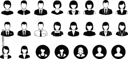 Collection of Black and White Business and Professional Person Icons silhouette people