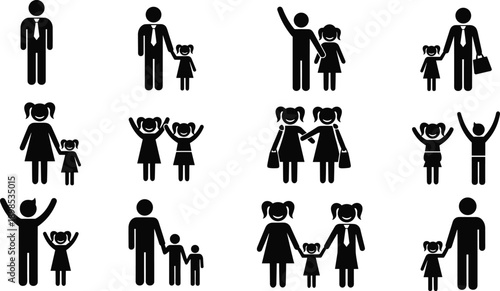 Family Icons Father Mother Daughter And Son Stick Figures Keywords: family, icons, father, mother, daughter, son, stick figure