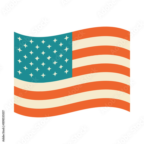 Stylized Waving United States Flag Graphic with Retro Color Palette