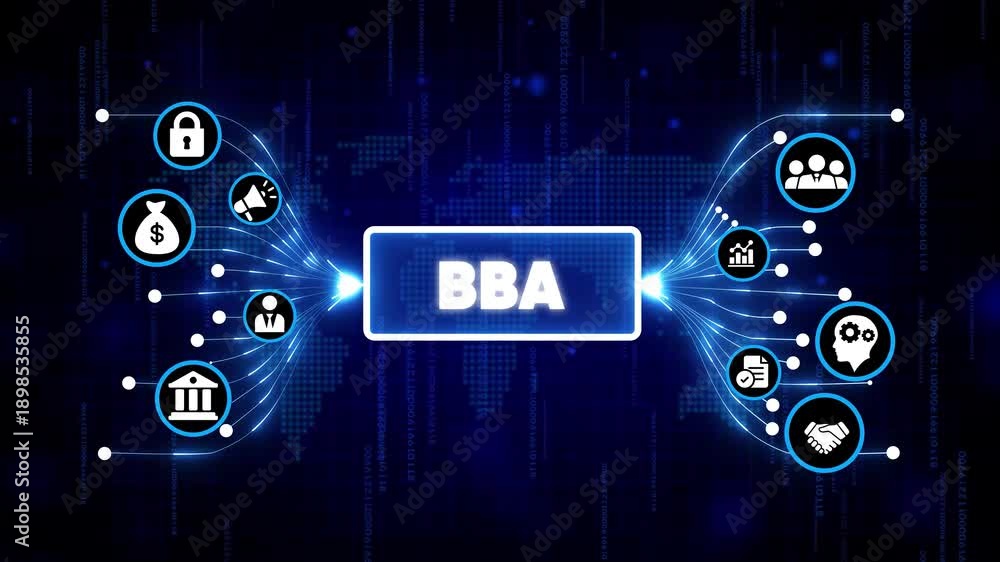 BBA degree digital concept with business icons and futuristic ...