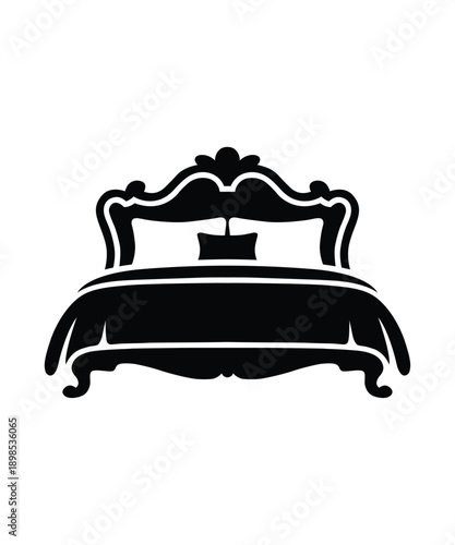 Elegant Vintage Bed Icon Isolated on White Background.