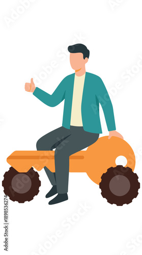 Business man rides key vehicle, representing access and opportunity