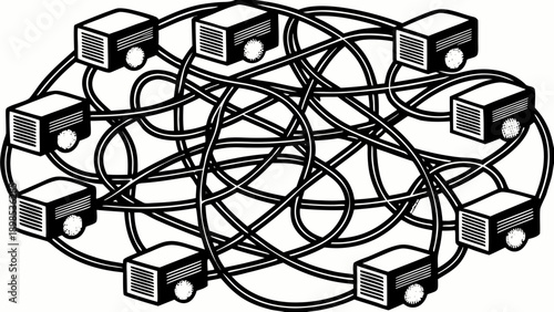 Abstract Logistics Route Mass Black Silhouette Vector	