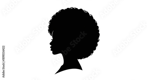 Black silhouette of a woman with curly hair on white background profile view simple graphic illustration