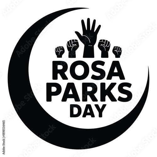 Rosa parks day illustration with raised fists and protest symbol, civil rights awareness and social justice design