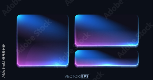 Futuristic neon glow frames with rounded corners. Modern design elements on a dark background.