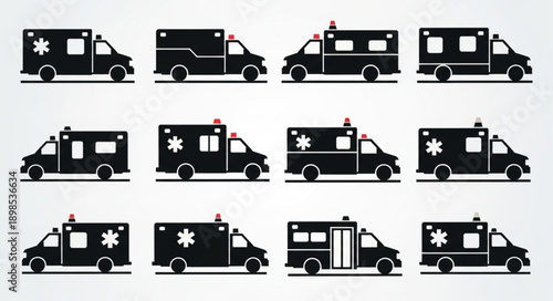 Collection of Ambulance Silhouettes Various Designs and Angles.