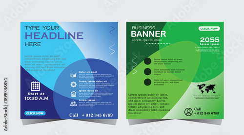 Digital business marketing banner for social media post template, Business webinar template design for marketing, blue and green color post design, vector eps 10