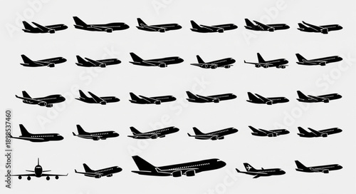 Collection of Airplane Silhouettes Various Models and Sizes.