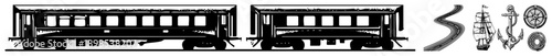 Classic train, ship, anchor, compass, winding road bold black, perfect for travel or vintage themes.