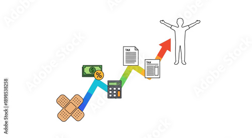 Financial Recovery Journey: Charting Growth from Initial Damage (Band-Aid) through Calculation and Tax Management to Personal Success and Freedom.