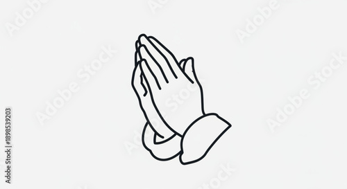 Praying hands in a gesture of supplication or gratitude clasped together in a simple line art style on a white background