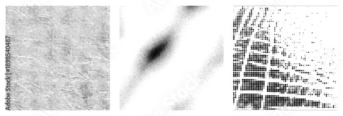 Vector halftone textures rendered in grayscale, dot based gradients, graphic design elements, print art, digital illustration, typographic.