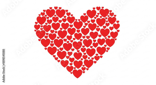 Vibrant red heart pattern made of multiple small hearts
