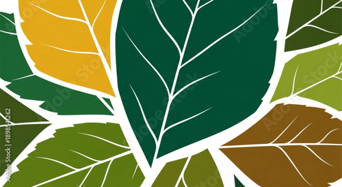 Vibrant green leaves with natural veins in various shades