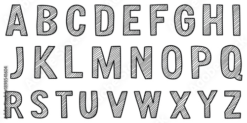 Hand-drawn doodle set of english letters on white background.