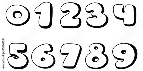 Hand-drawn doodle set of numbers on a white background.