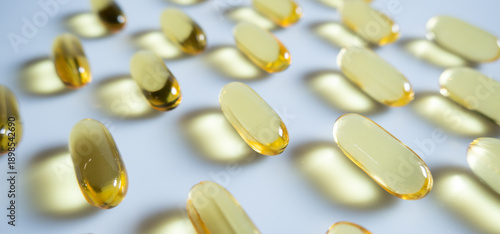 Close up fish oil capsule on white background