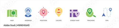 Smart Location Solutions Icons set vector illustration with Map, Address, Position, Locate, Street map, Tracking, GpsMobile