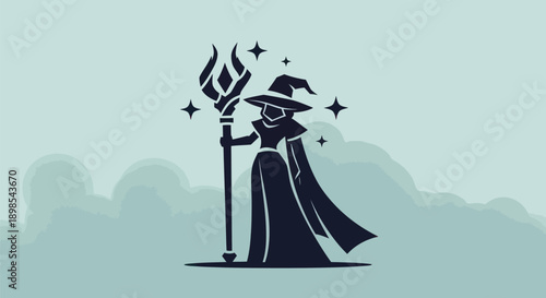 Stylized witch silhouette with staff