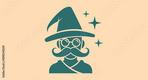 Stylized wizard illustration on neutral background