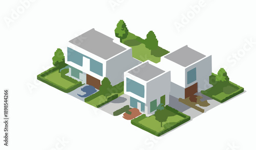 Modern house exterior daylight housing complex 3D vector illustration