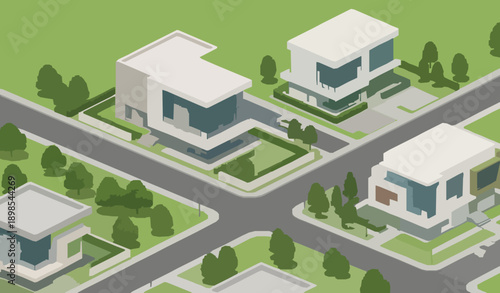 Contemporary residential housing complex exterior daylight 3D vector
