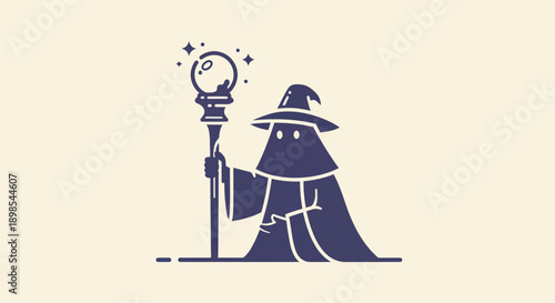 Stylized wizard illustration with magic orb