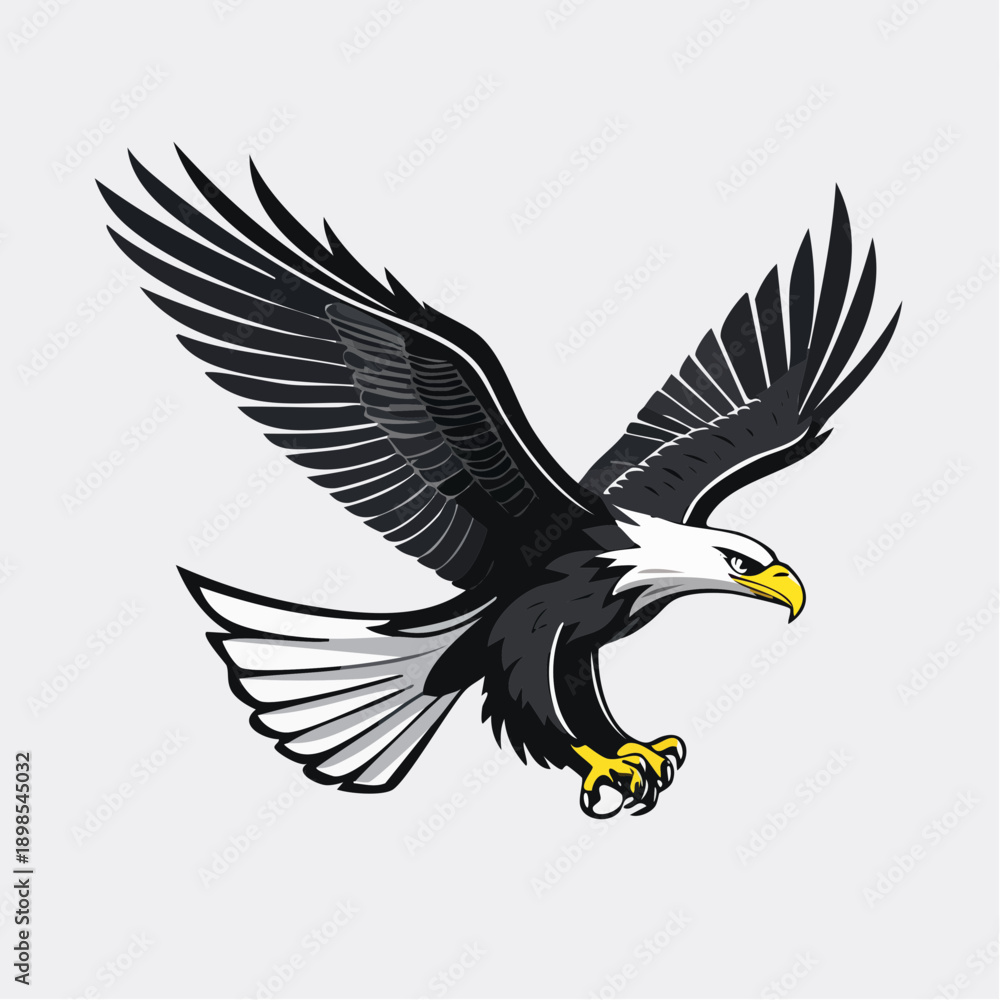 Fototapeta premium Eagle in flight, eagle, eagle in the form of a black vector silhouette illustration, featuring flying wings and art design inspired by wildlife and freedom