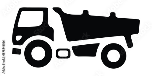 Industrial Dump Truck Icon of Construction Tipper Lorry and Heavy Duty Transport Silhouette