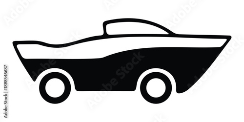 Black silhouette of an amphibious car water vehicle on wheels