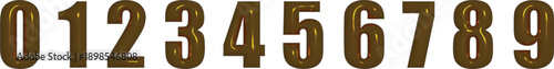 Shiny Brown Numbers from Zero to Nine - 3D Inflated 