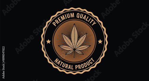 Cannabis Leaf Premium Quality Badge Logo.