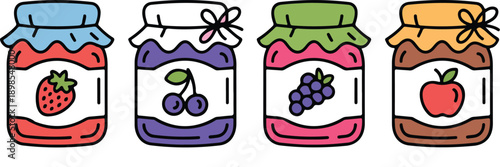 Homemade Kitchen Jam Jar Line Icons  Rustic Preserves and Sweet Spreads