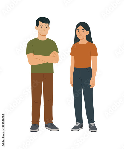 Asian man and woman standing together, diversity illustration