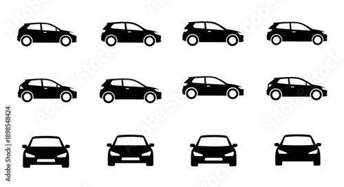 Collection of black car silhouettes from different angles.