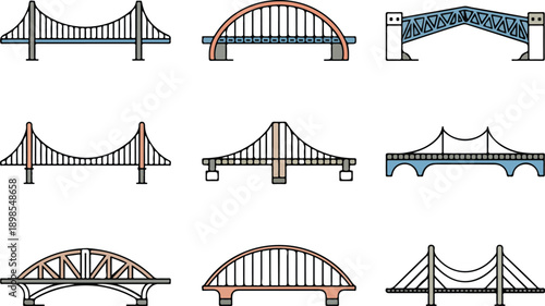 Engineering Bridge Vector Icons  Suspension, Arch, Truss & Modern Designs
