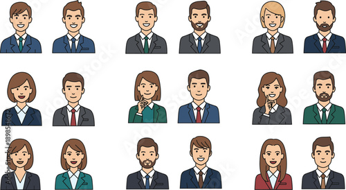 Business People Avatar Illustration Set Featuring Professional Men and Women Portraits for Corporate Teams User Profiles Human Resources and Office Design