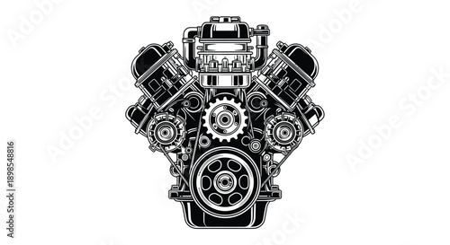 Detailed Illustration of Car Engine Components.