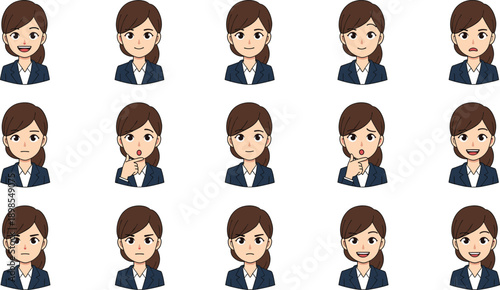 Business Woman Avatar Expression Illustration Set Showing Multiple Facial Emotions for User Profiles Customer Support Characters and Corporate Interface Design
