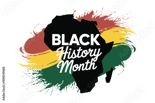 Black history day Black History Month text with African continent silhouette in red yellow and green brush strokes