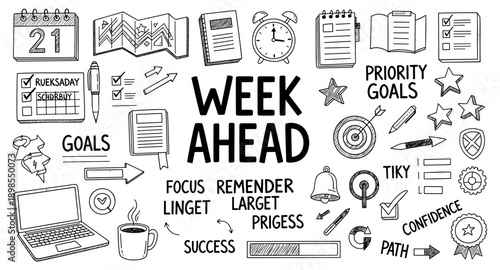 Doodle illustration of planning and organization for the week ahead