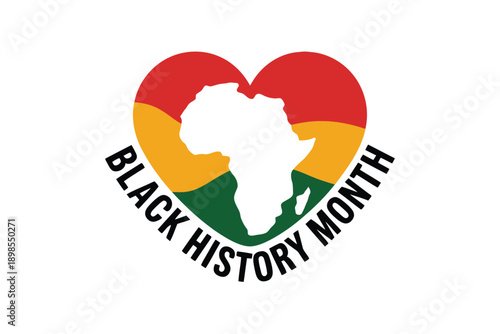 Heart shaped Africa map in red yellow and green for black history day Black History Month
