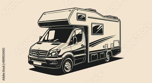 Motorhome Illustration with Open Door and Details.