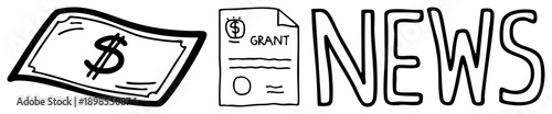 Financial aid symbol, funding document, news, money, grant award, alert, funding announcement, financial support graphic.