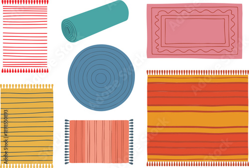 Decorative Rug Outline Vector Set  Geometric, Patterned, and Textured Carpets