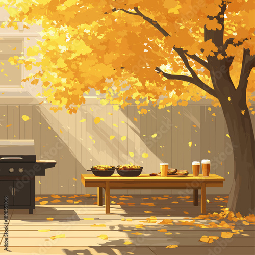 Autumn Backyard Gathering with Food and Drinks